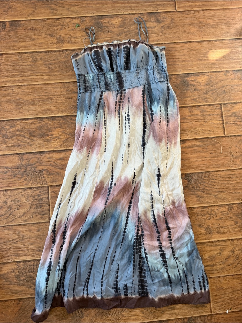 BCBGMaxAzria Blue, Pink, Cream Tie-Dye Maxi Dress
